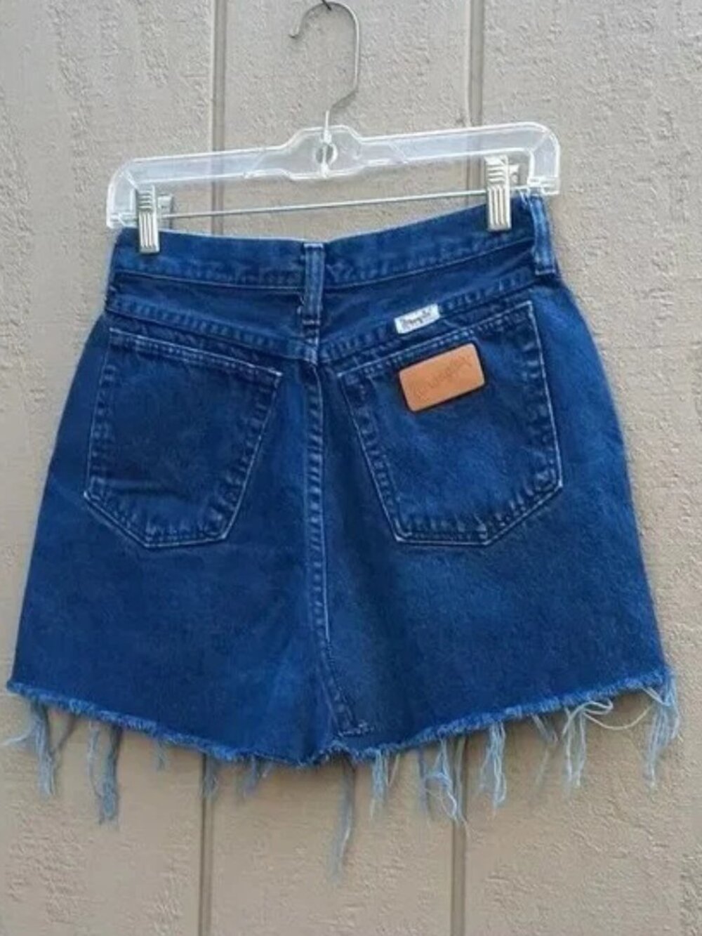 Vtg 90s Wrangler Skirt Reworked Denim 26" Dark Blue Jean Altered Short Mini USA